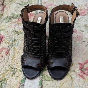 Woman's Black Leather Block 5" Heel Pumps, Halogen Brand Sz 7M